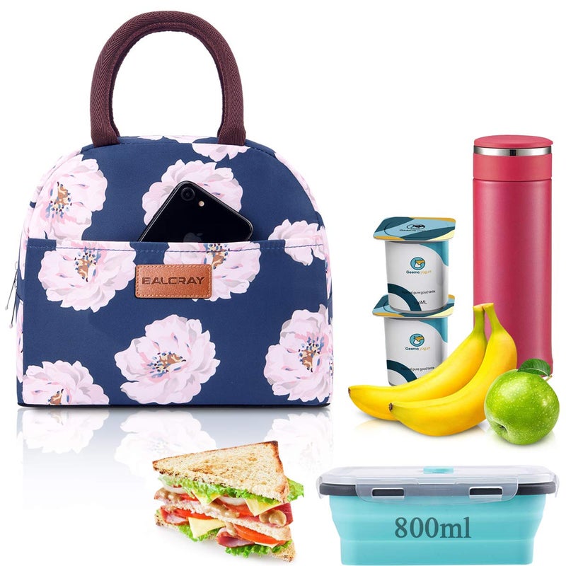 BALORAY Lunch Bag for Women Men Insulated Lunch Box for Adult Reusable Lunch Tote Bag for Work, Picnic or Travel (Pink Flower) - Image 5